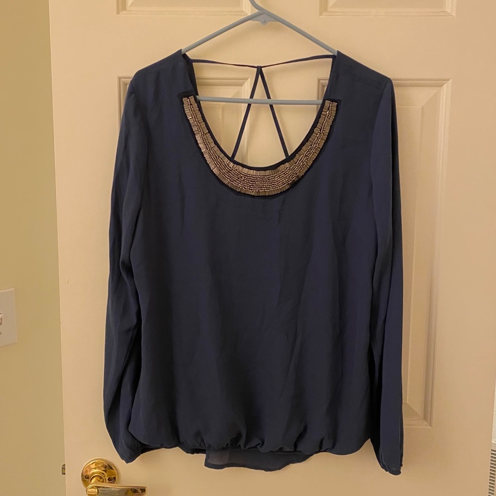 Blue top with jeweled collar